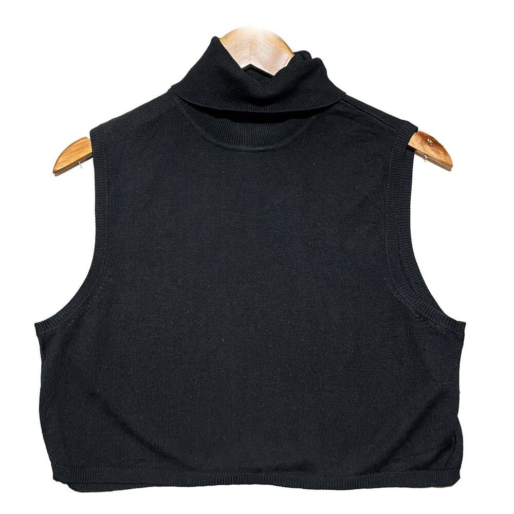 Orvis Vintage 100% Silk Cropped Knit Top Sz L/XL Black Turtleneck Sleeveless